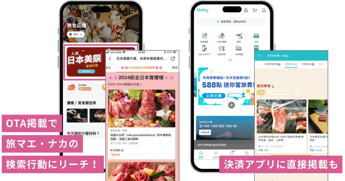 OTA掲載で旅マエ・旅ナカの検索行動にリーチ!決済アプリに直接掲載も。
